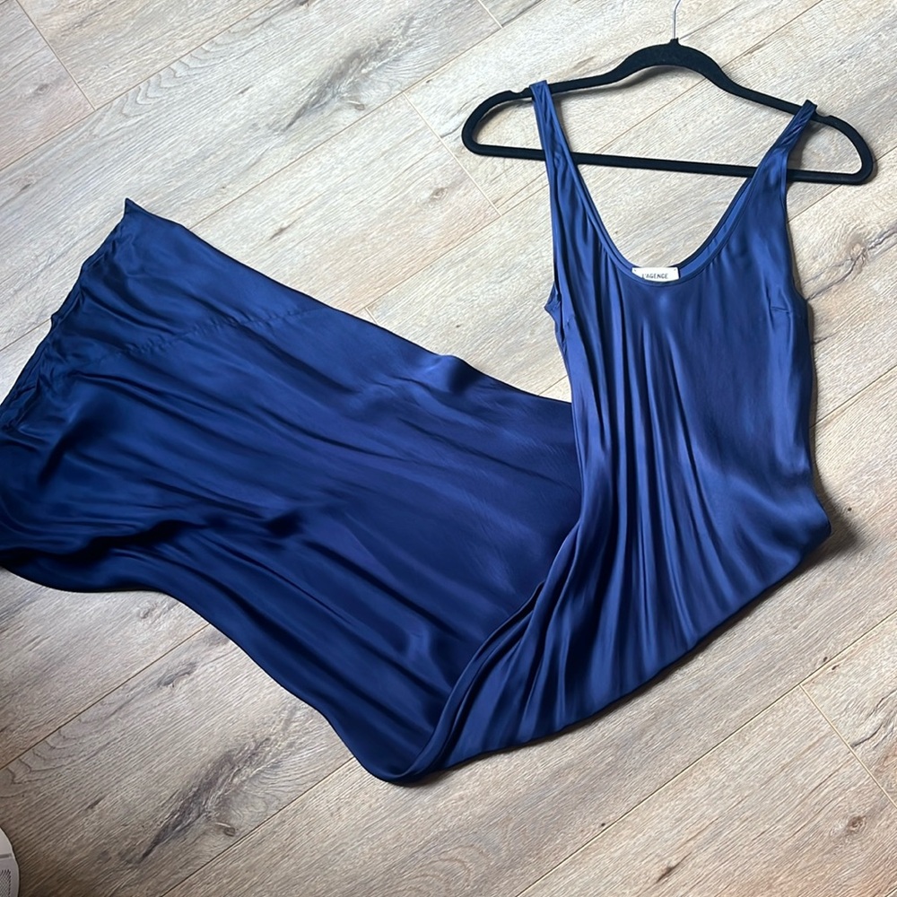 L’AGENCE Maxi Satin Dress. Navy Blue, Size XS. Dresses. Summer